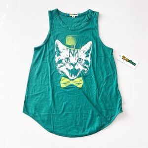 Tipsy Elves St Pattys Day Cat Tank Top Shirt Green NEW